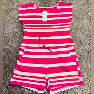 Exist Striped Pink with Orange Accent Romper with Palm Embroidery